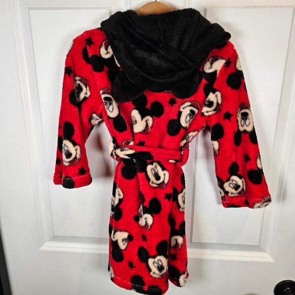 Disney Mickey Mouse Bathrobe Kids Toddler Youth 2T 3T Red Black Bed Bath Robe - Picture 3 of 3